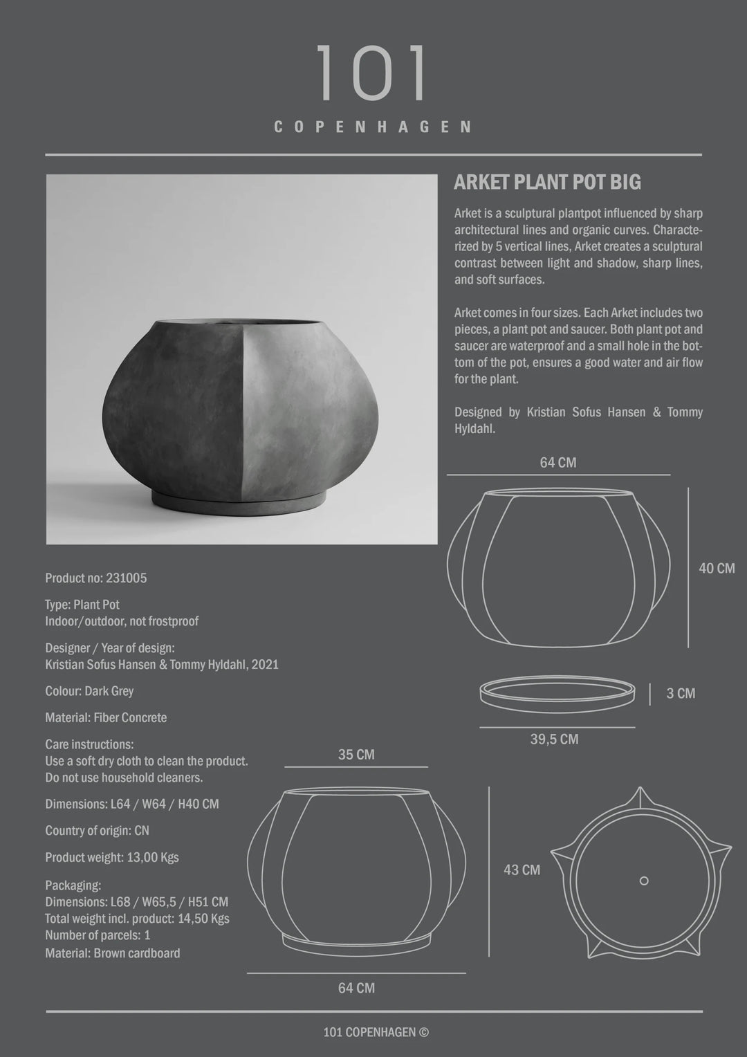 Arket Plant Pot, Big - Dark Grey Home & Garden:Home Décor:Other Home Décor 101 Copenhagen   