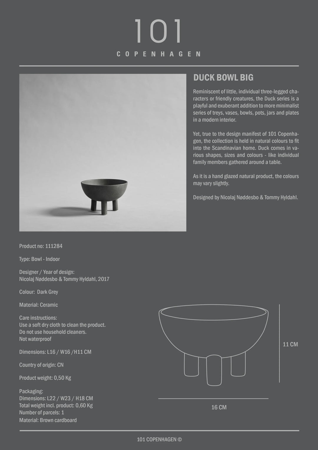 Duck Bowl, Big - Dark grey Decorative Bowl 101 Copenhagen   