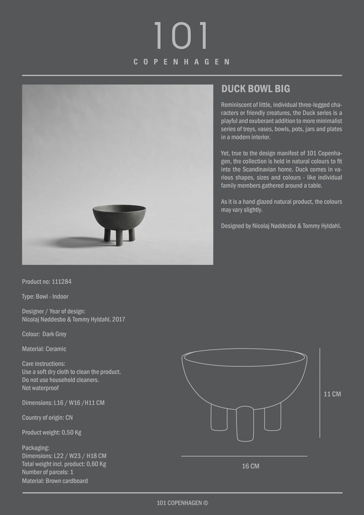 Duck Bowl, Big - Dark grey Decorative Bowl 101 Copenhagen   