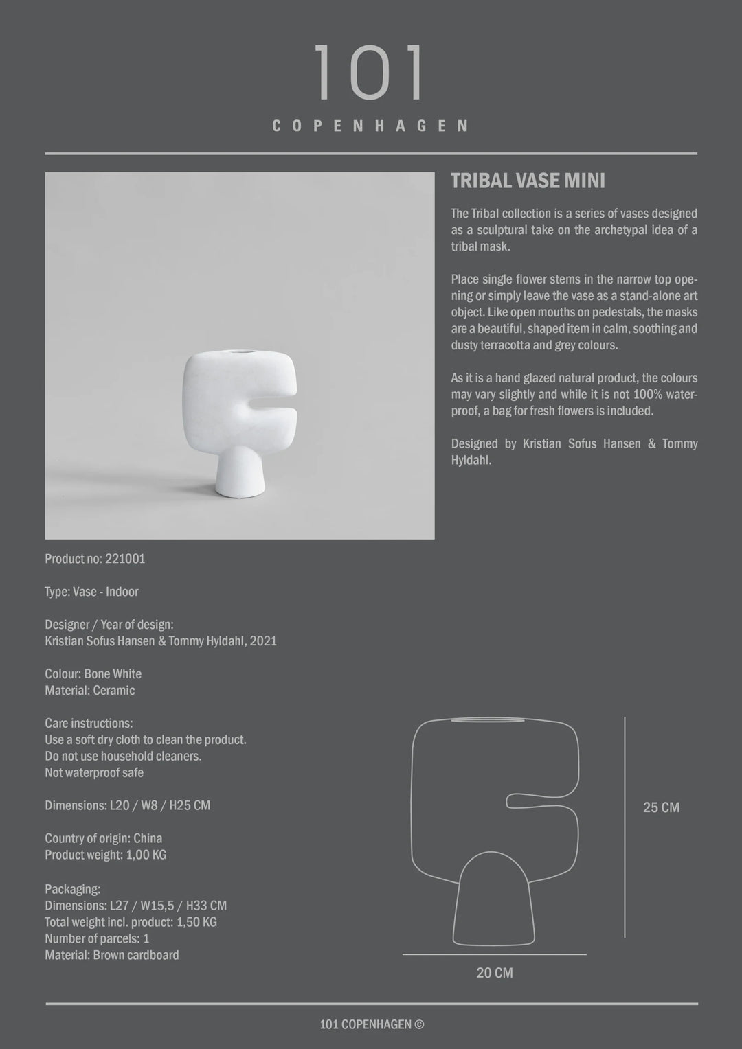 Tribal Vase, Mini - Bone White Vases 101 Copenhagen   