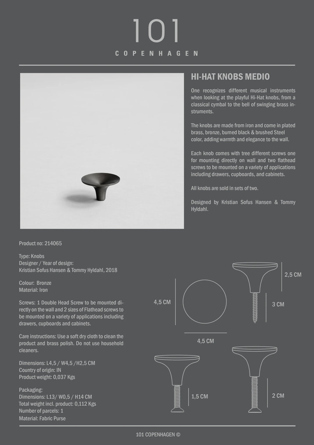 HiHat Knobs, Medio - Bronze Knobs 101 Copenhagen   