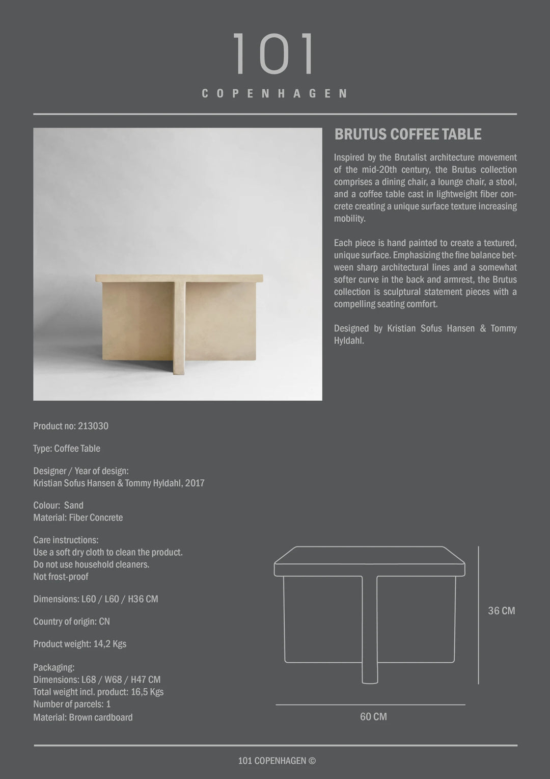 Brutus Coffee Table - Sand Coffee Table 101 Copenhagen   