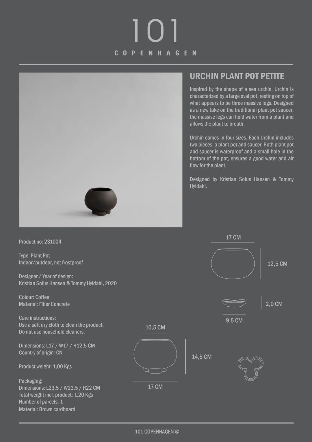 Urchin Plant Pot, Petit - Coffee Home & Garden:Home Décor:Other Home Décor 101 Copenhagen   