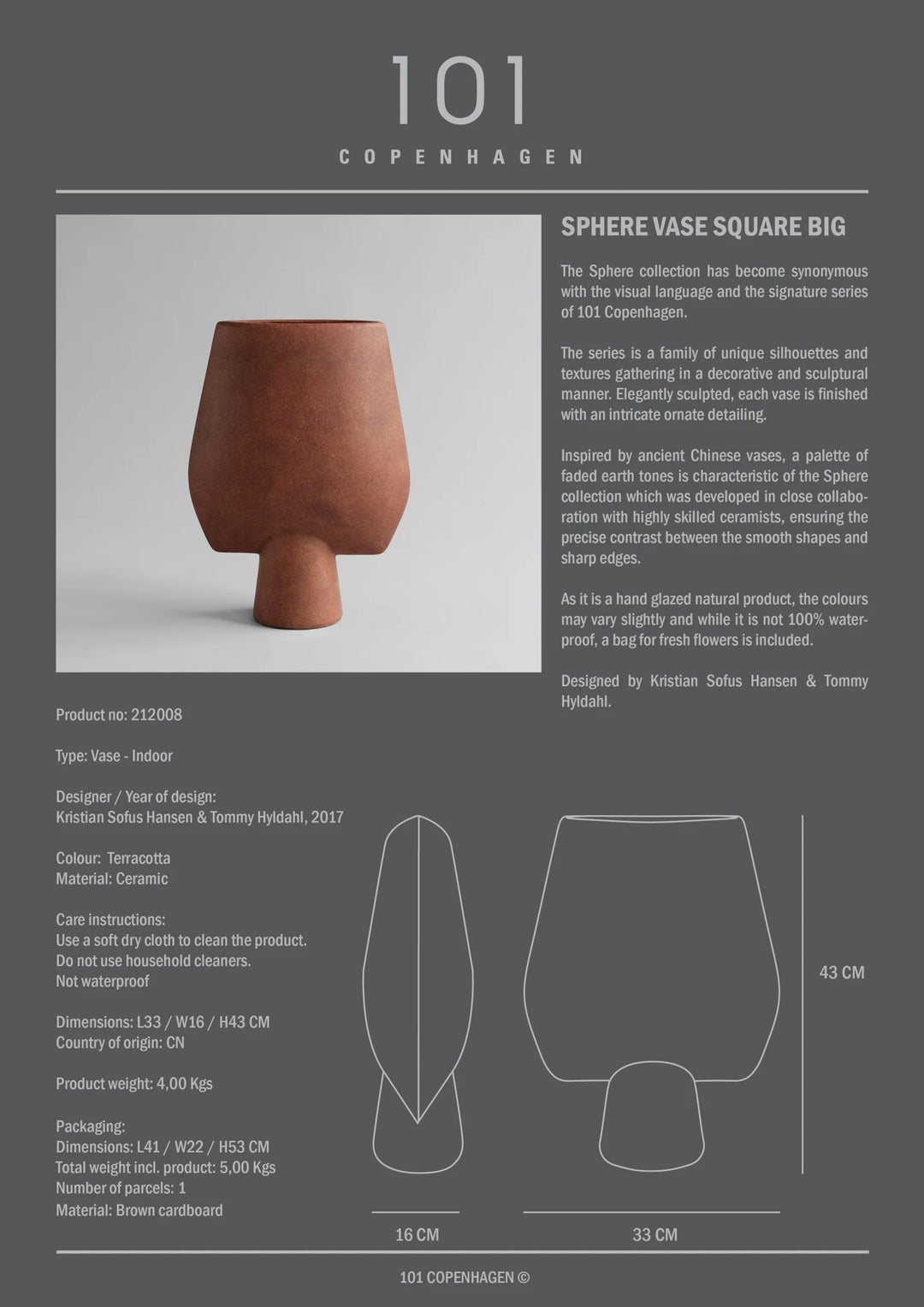 Sphere Vase Square, Big - Terracotta Vases 101 Copenhagen   