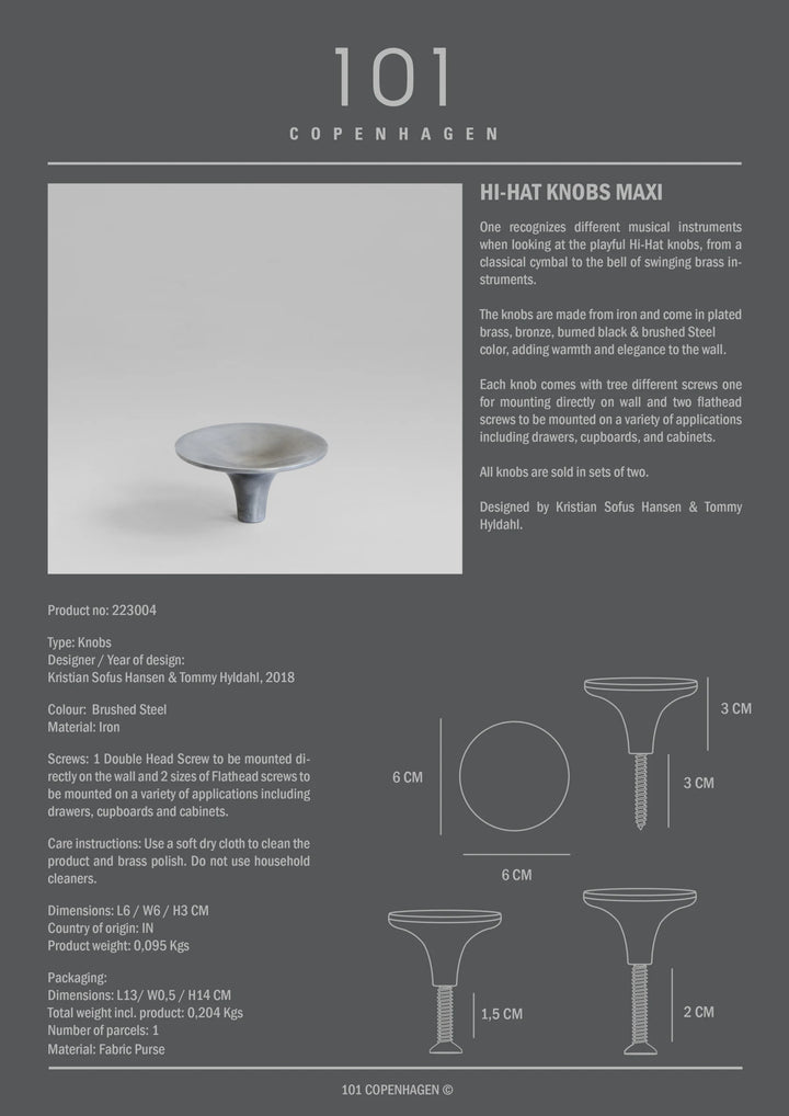 HiHat Knobs, Maxi - Brushed Steel Knobs 101 Copenhagen   