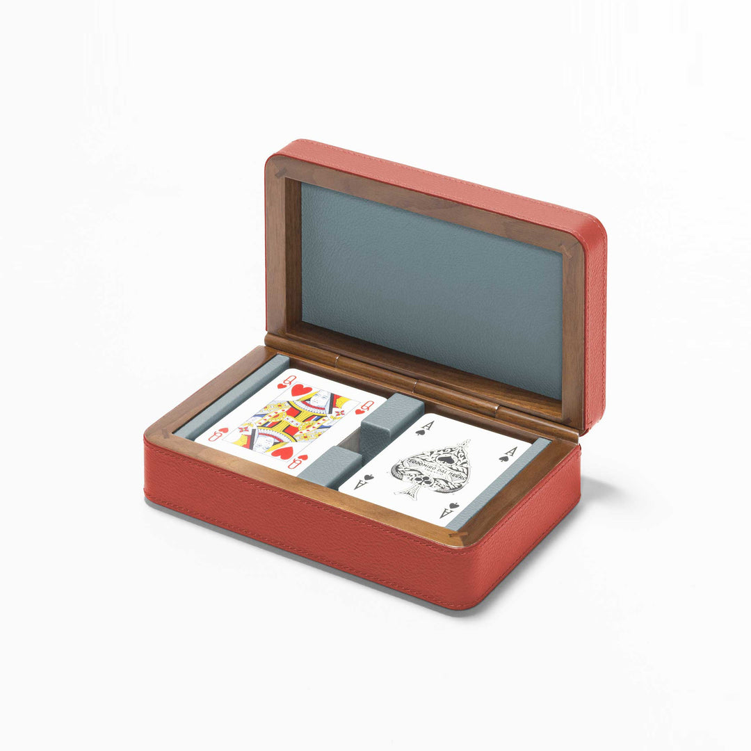 Giobagnara x Poltrona Frau Leather Wrapped Card Box Furniture Poltrona Frau SC 146 Coccio Pesto / SC 254 Steel Blue