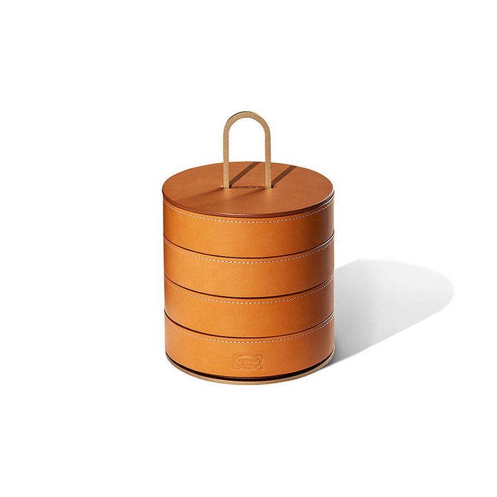 Zhuang Stackable Case Bathroom Accessories Poltrona Frau Saddle Extra Cammello Leather / Round