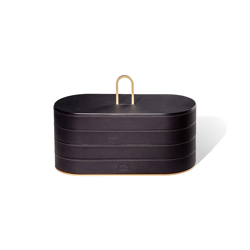 Zhuang Stackable Case Bathroom Accessories Poltrona Frau Saddle Extra Carbone Leather / Oval
