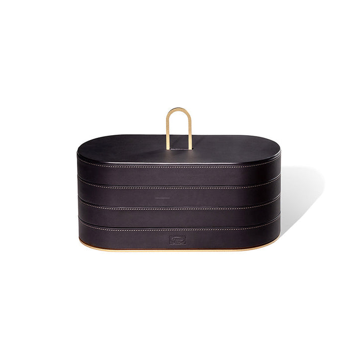 Zhuang Stackable Case Bathroom Accessories Poltrona Frau Saddle Extra Carbone Leather / Oval