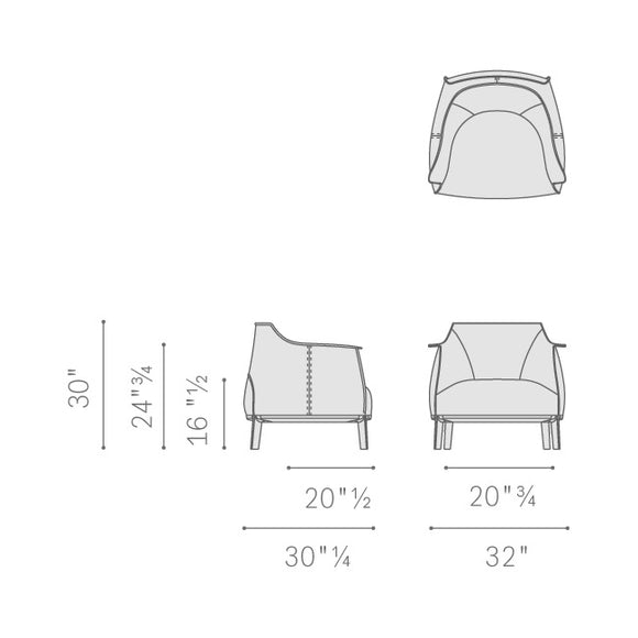 Archibald Armchair with Wood Legs Chairs Poltrona Frau