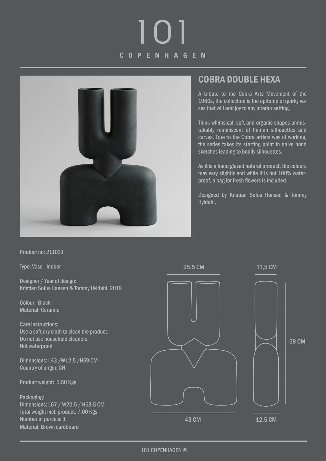 Cobra Double, Hexa - Black Vases 101 Copenhagen   