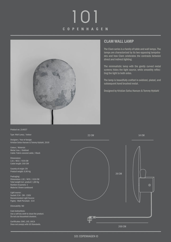 Clam Wall Lamp - Oxidized Lamps 101 Copenhagen   