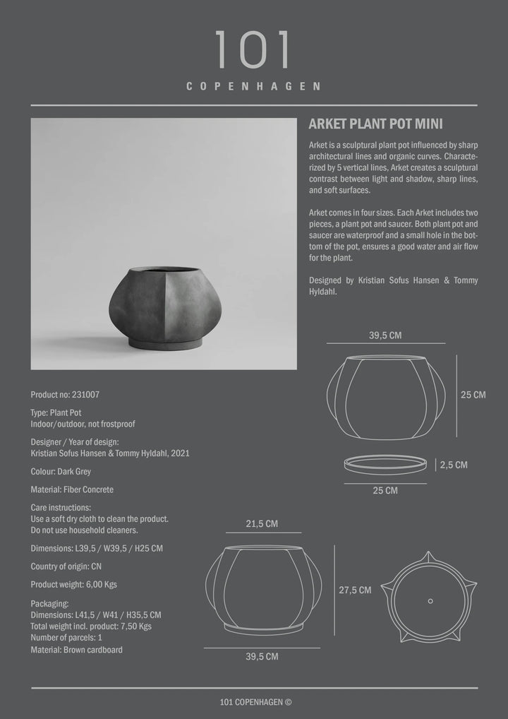 Arket Plant Pot, Mini - Dark Grey Home & Garden:Home Décor:Other Home Décor 101 Copenhagen   