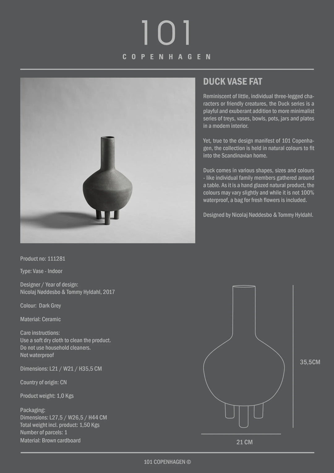 Duck Vase, Fat - Dark grey Vases 101 Copenhagen   