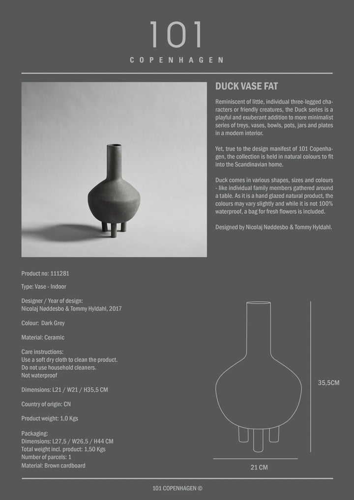 Duck Vase, Fat - Dark grey Vases 101 Copenhagen   