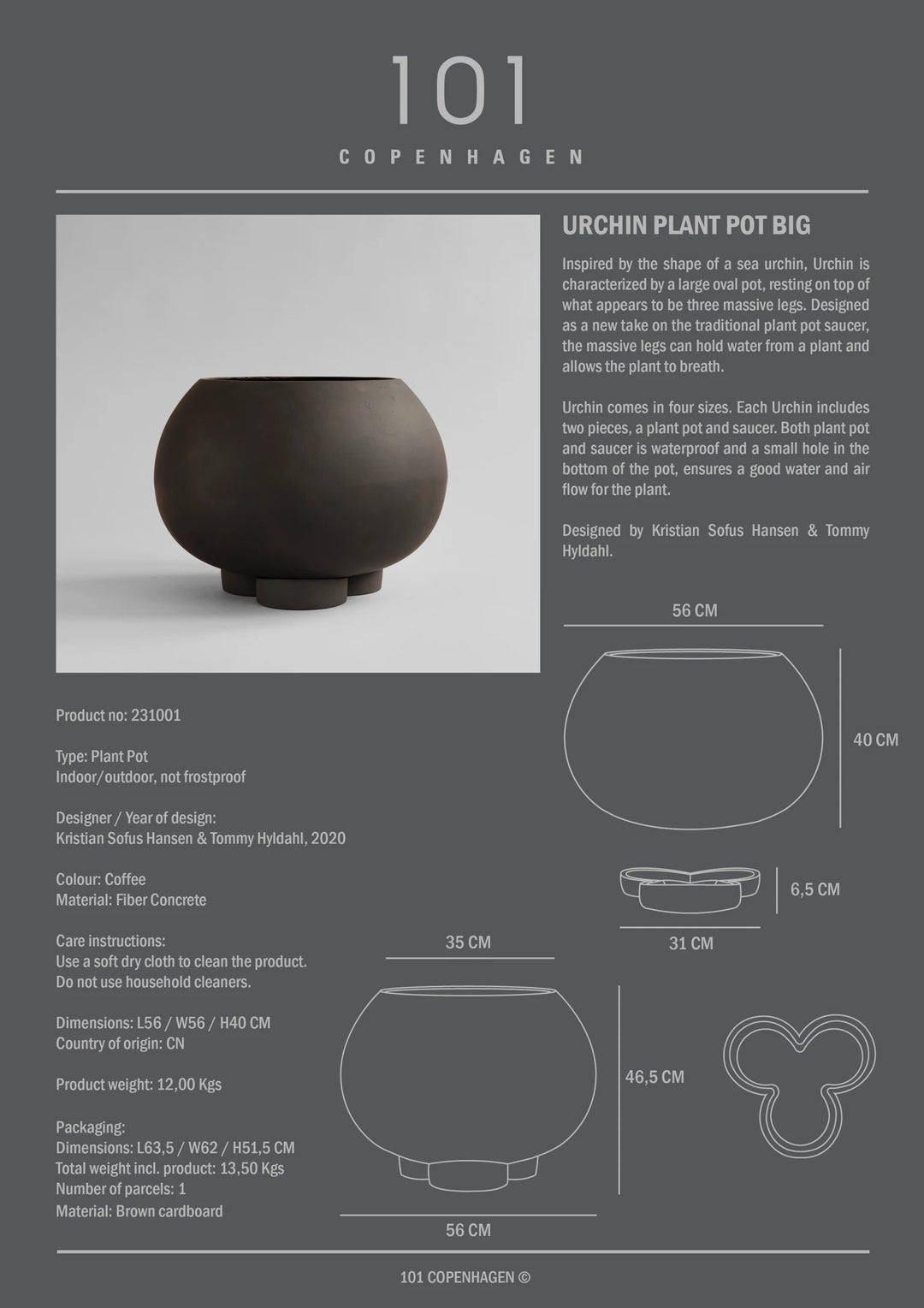 Urchin Plant Pot, Big - Coffee Home & Garden:Home Décor:Other Home Décor 101 Copenhagen   