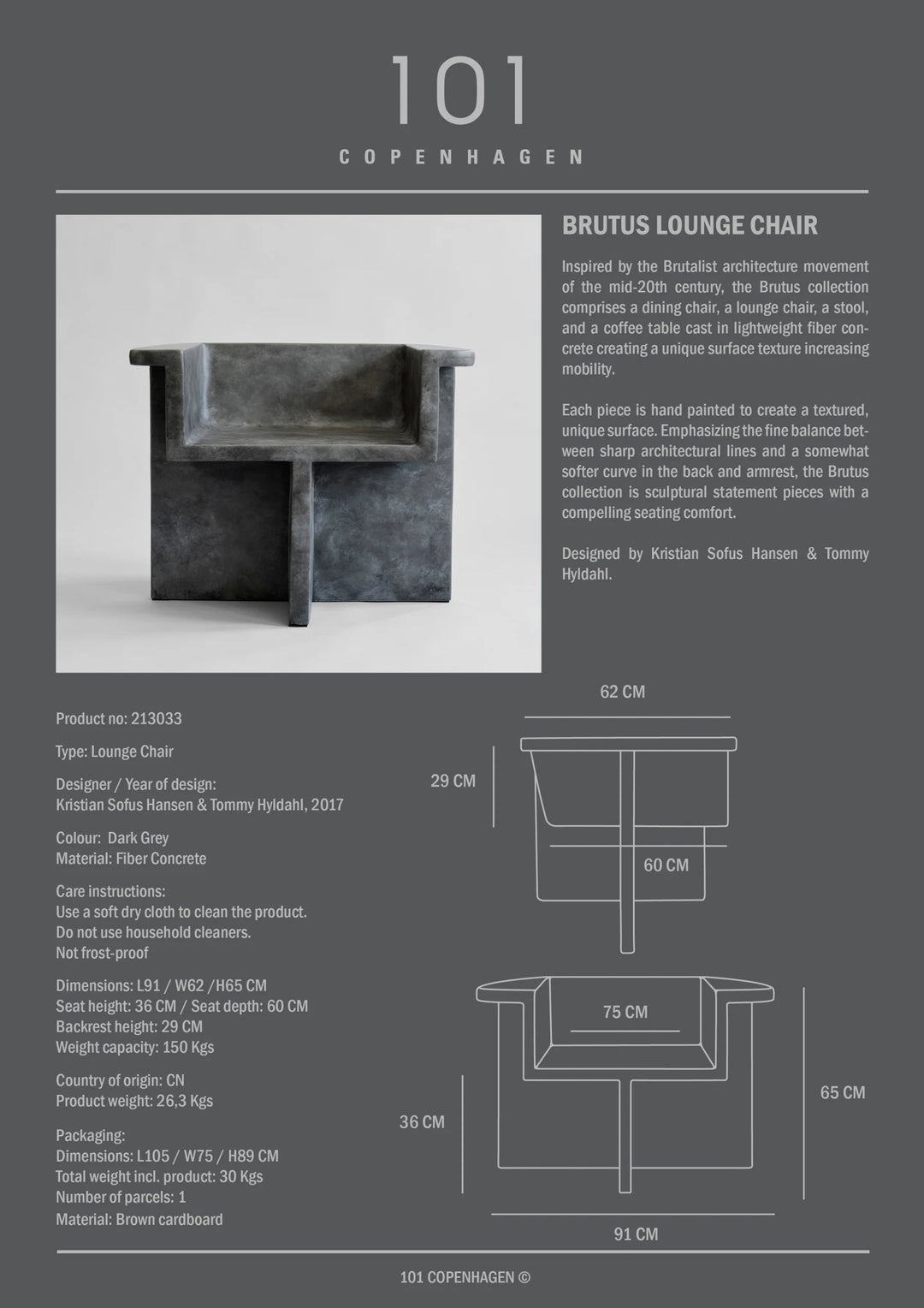 Brutus Lounge Chair - Dark Grey Chairs 101 Copenhagen   