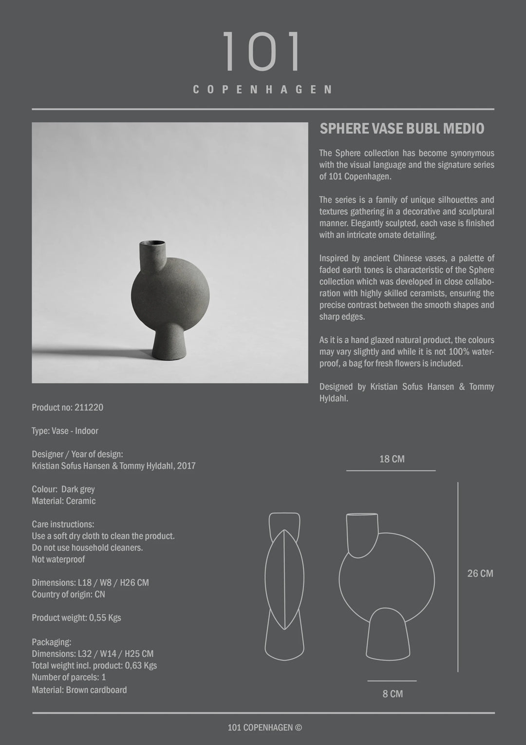Sphere Vase Bubl, Medio - Dark Grey Vases 101 Copenhagen   