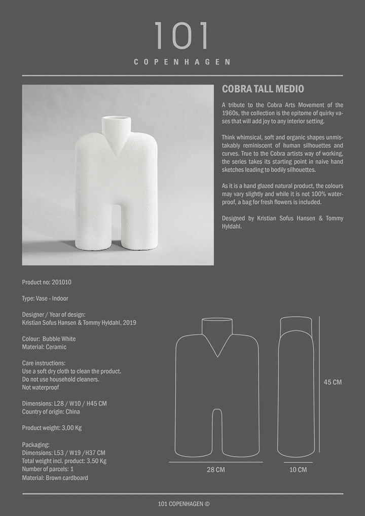 Cobra Tall, Medio - Bubble White Vases 101 Copenhagen   