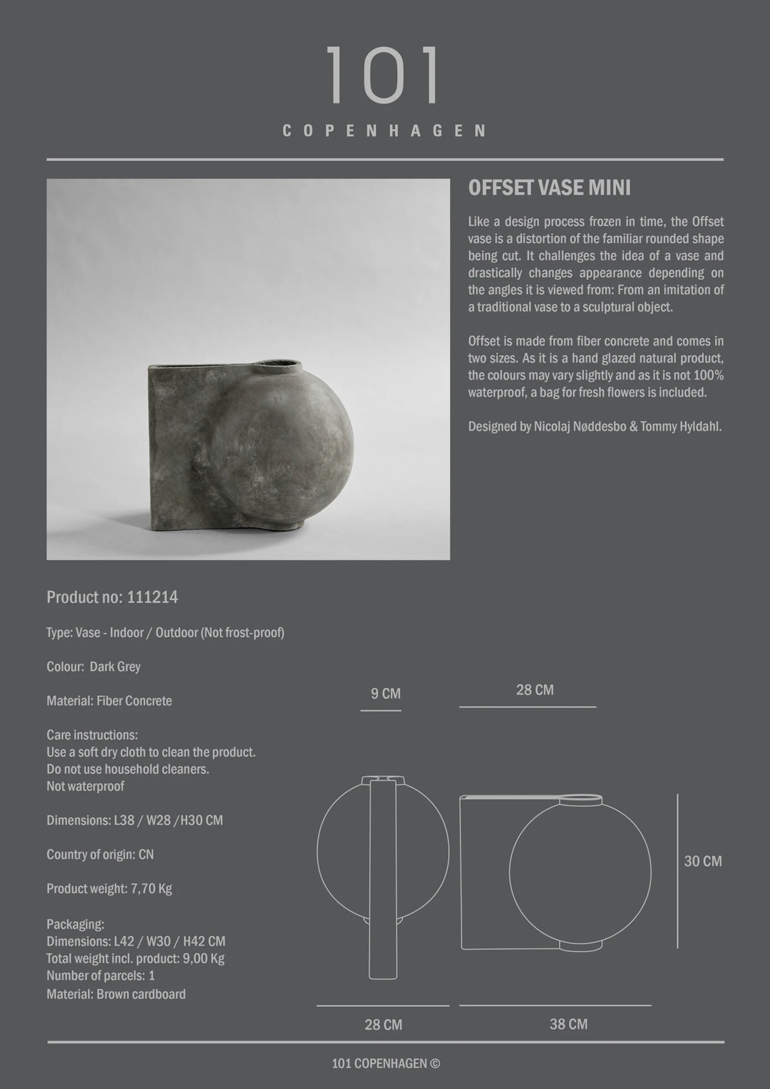 Offset Vase, Mini - Dark Grey Vases 101 Copenhagen   