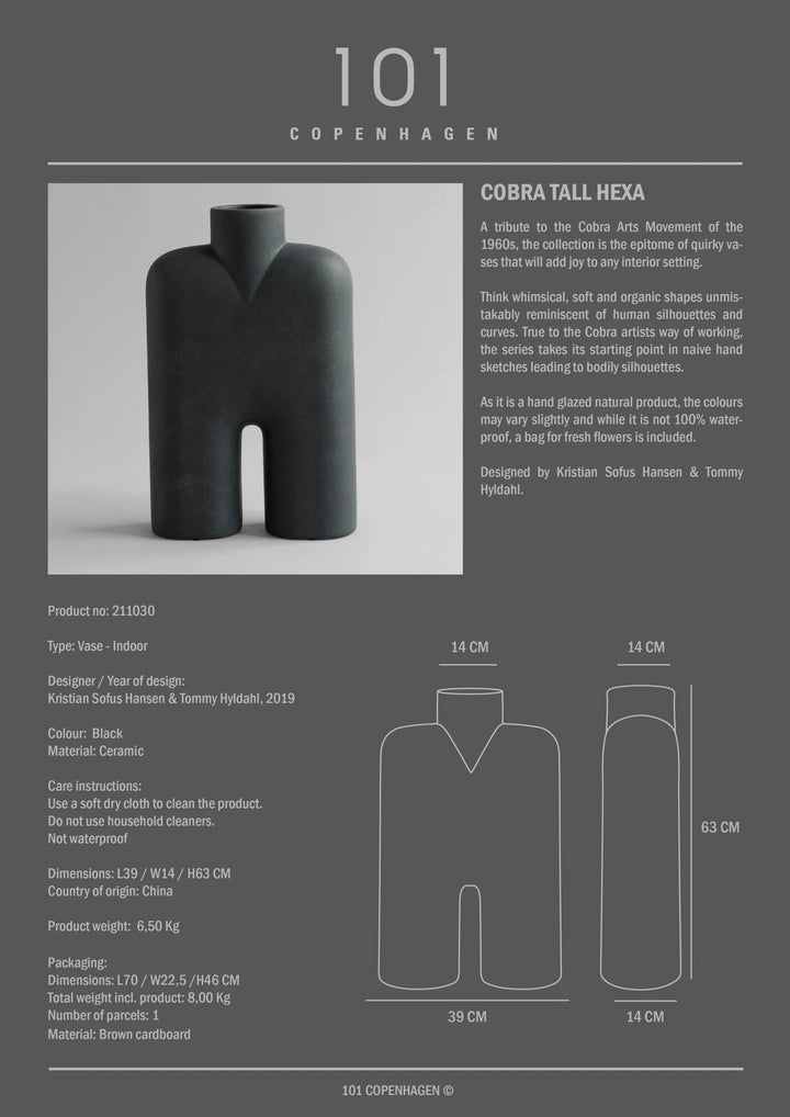 Cobra Tall, Hexa - Black Vases 101 Copenhagen   