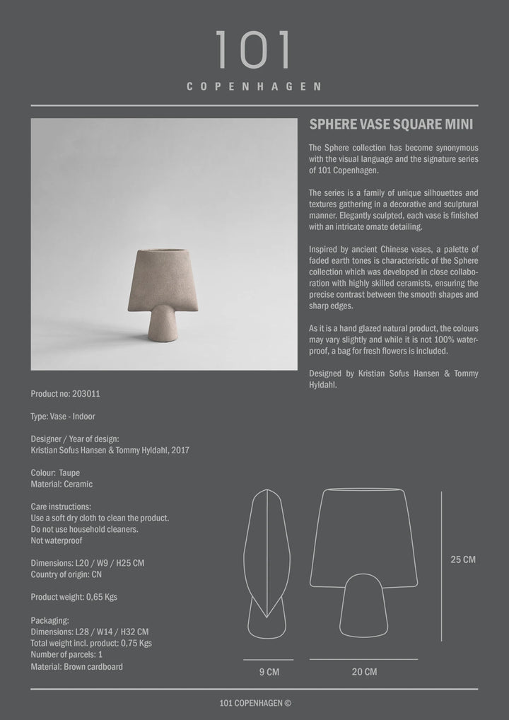 Sphere Vase Square, Mini - Taupe Vases 101 Copenhagen   