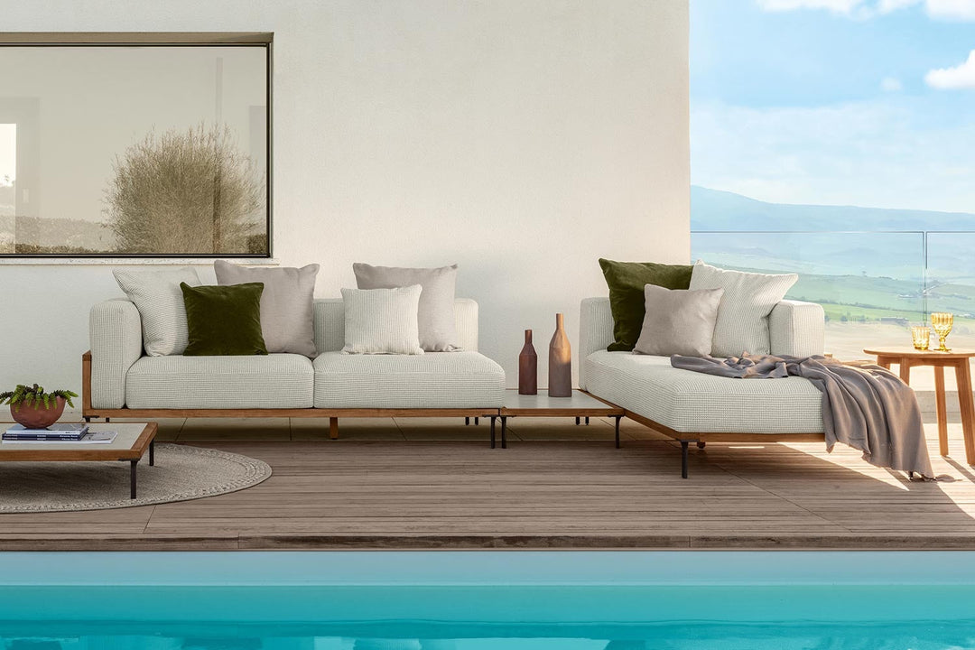 Cleo Wood Chaise Sectional with Table Outdoor Sectionals Talenti