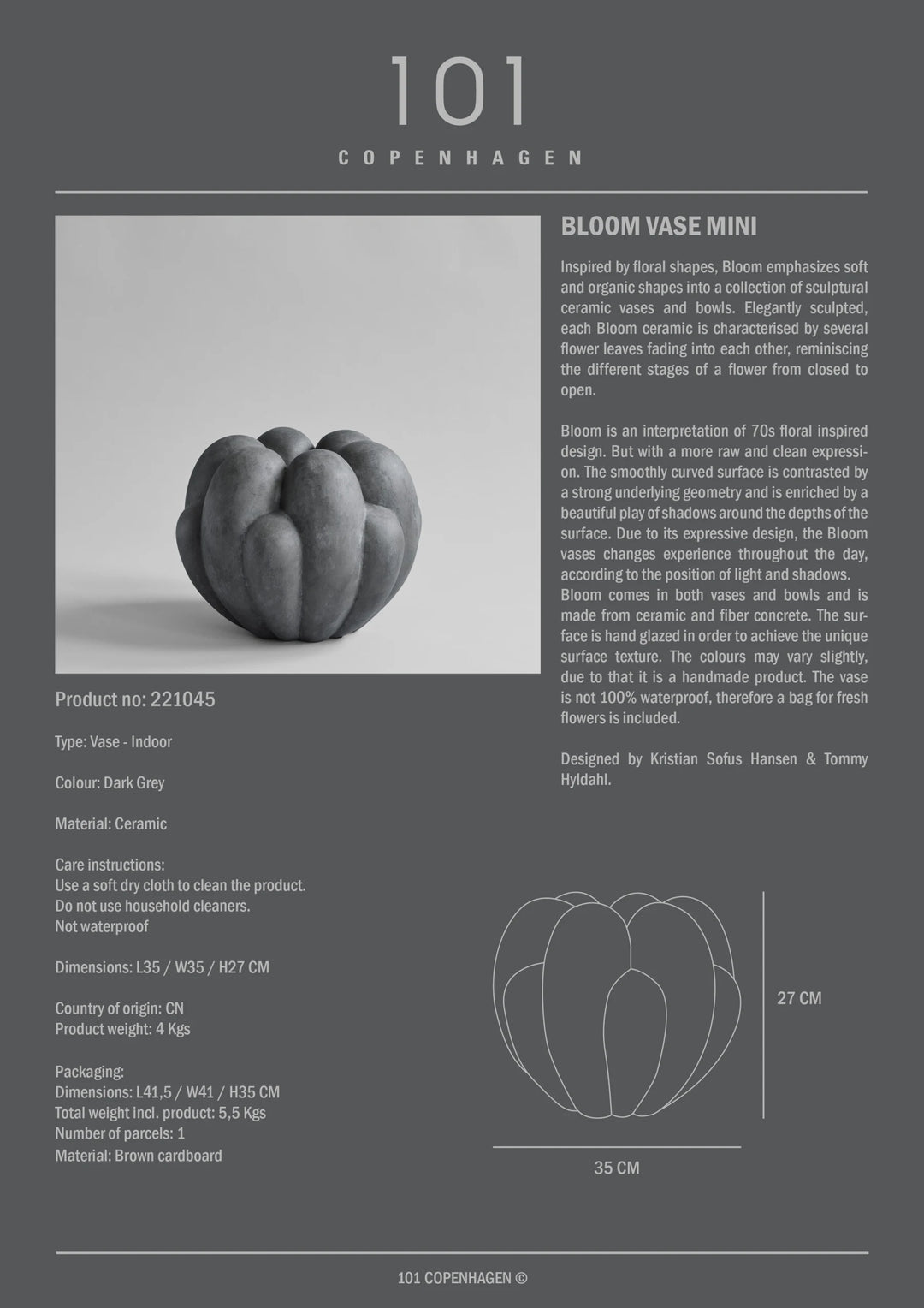 Bloom Vase, Mini - Dark Grey Vases 101 Copenhagen   