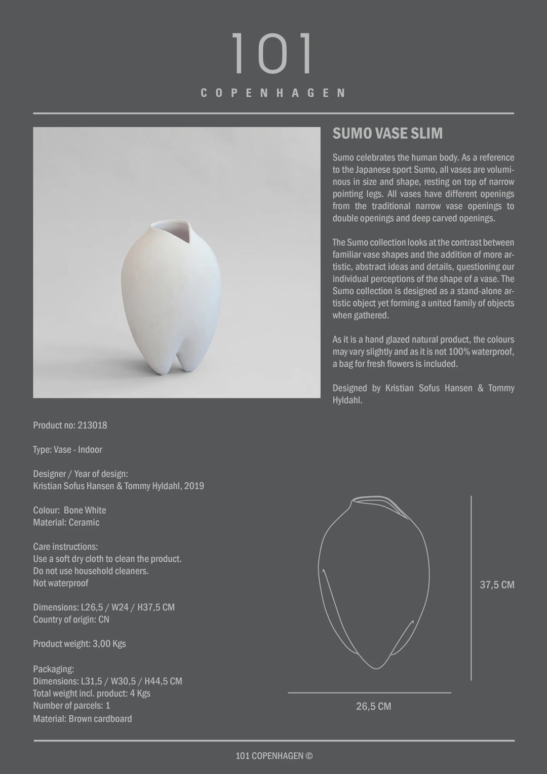 Sumo Vase, Slim - Bone White Vases 101 Copenhagen   