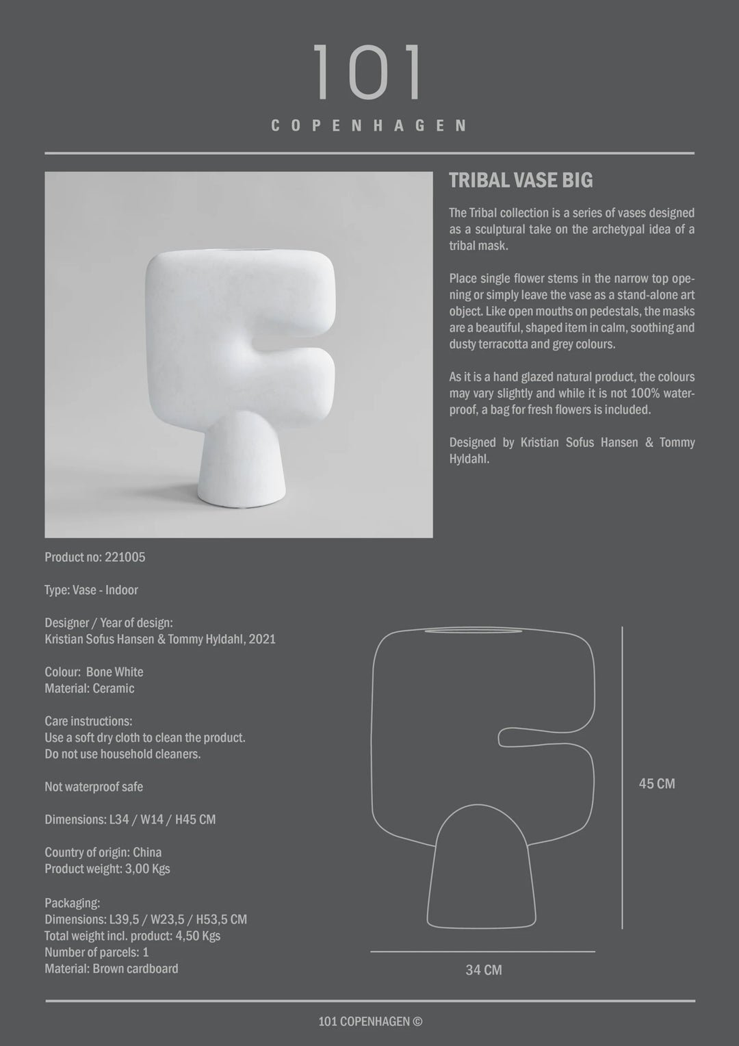Tribal Vase, Big - Bone White Vases 101 Copenhagen   