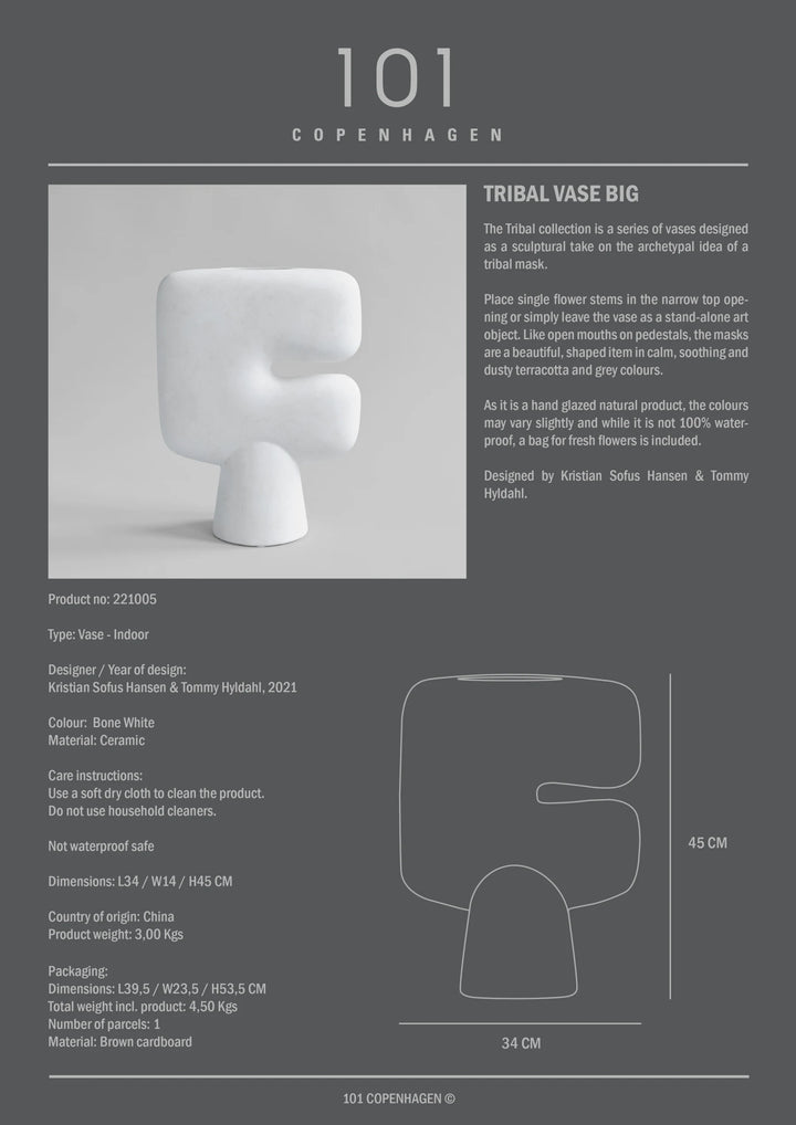 Tribal Vase, Big - Bone White Vases 101 Copenhagen   