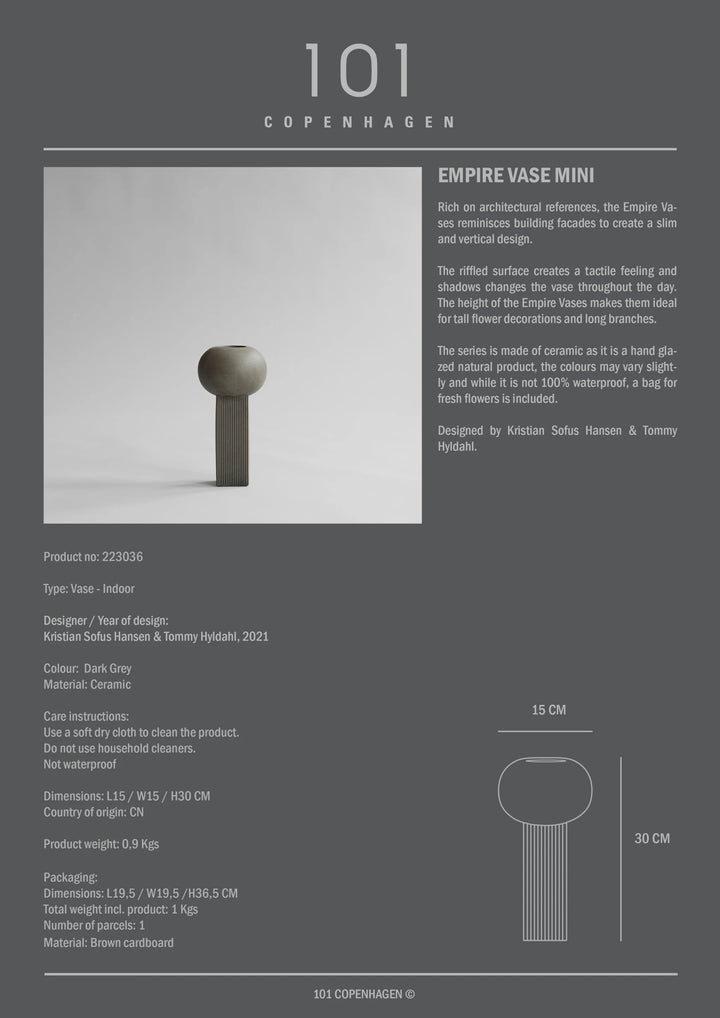 Empire Vase, Mini - Dark Grey Vases 101 Copenhagen   