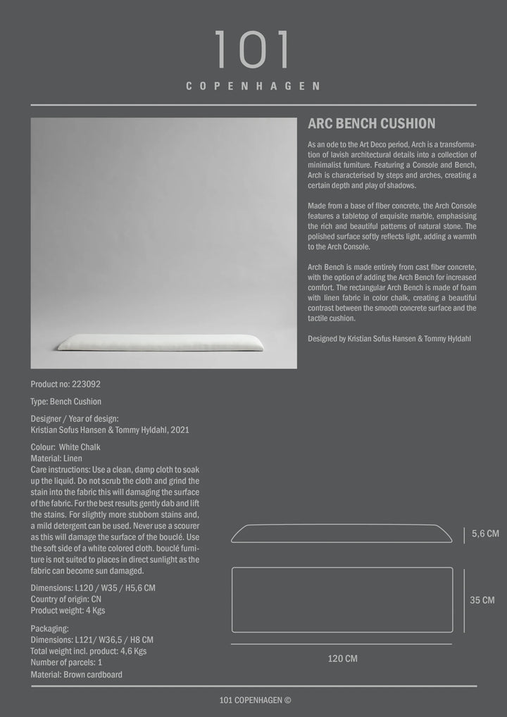 Arc Bench Cushion, Linen Cushions 101 Copenhagen   
