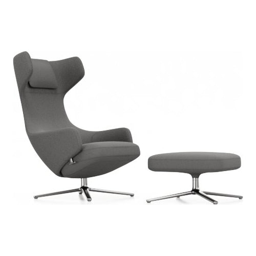 Grand Repos Lounge Chair and Ottoman Vitra Cosy 2 Classic Grey Polished Aluminum