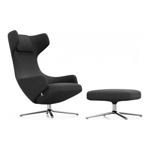 Grand Repos Lounge Chair and Ottoman Vitra Cosy 2 Merino Black Polished Aluminum