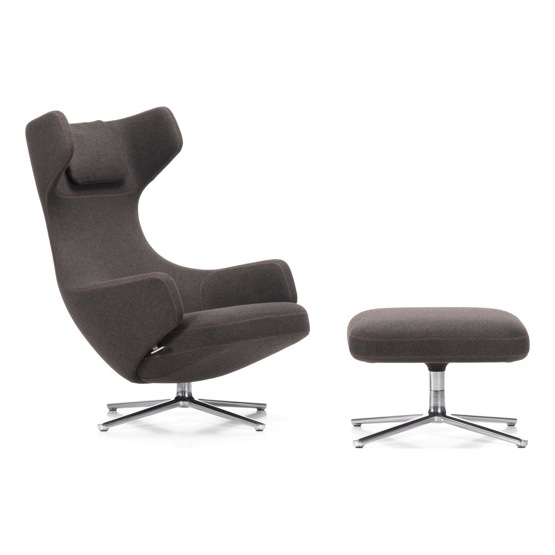 Grand Repos Lounge Chair and Ottoman Vitra Dumet Carbon / Black Polished Aluminum