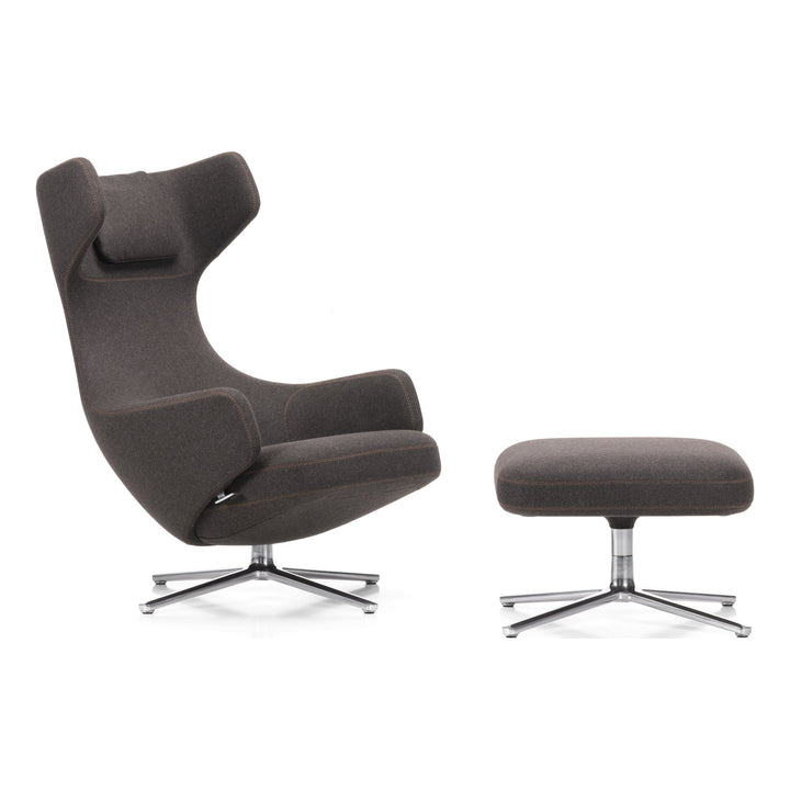 Grand Repos Lounge Chair and Ottoman Vitra Dumet Carbon / Black Polished Aluminum