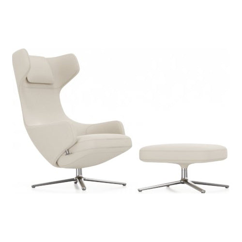 Grand Repos Lounge Chair and Ottoman Vitra Dumet Ivory Melange Polished Aluminum