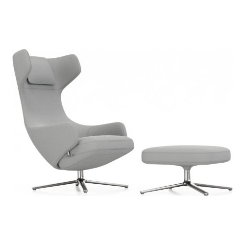 Grand Repos Lounge Chair and Ottoman Vitra Dumet Pebble Melange Polished Aluminum