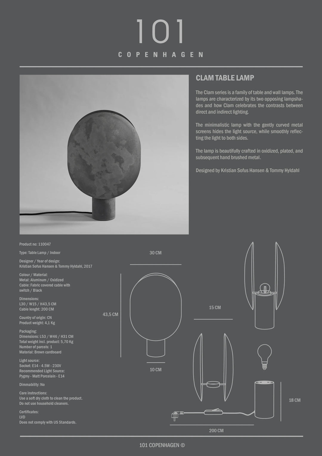 Clam Table Lamp - Oxidized Lamps 101 Copenhagen   