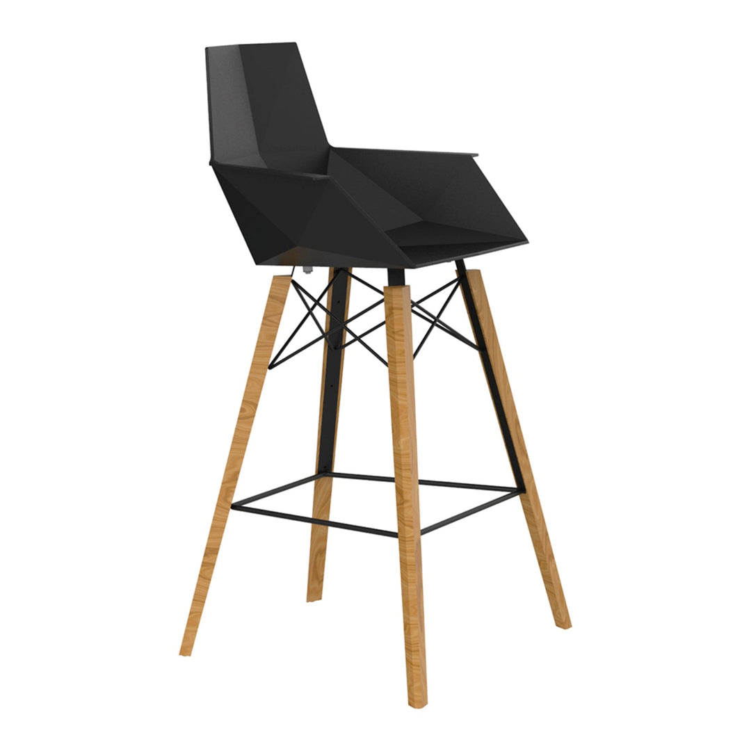 Faz Wood Stool with Arms (Set of 4) Outdoor Vondom Black Wood 2 Bar: 28.25 in height