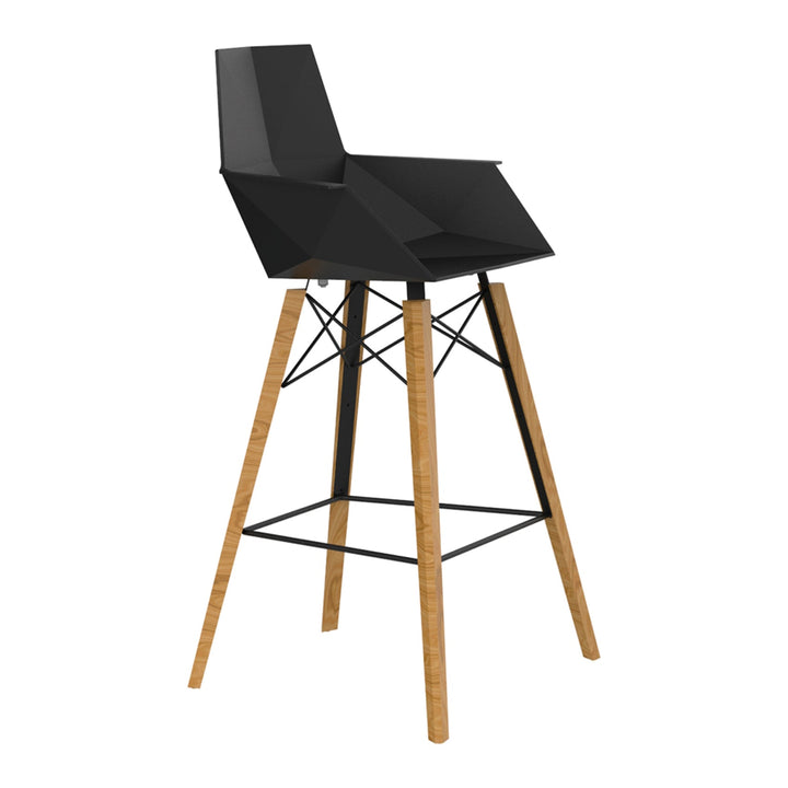 Faz Wood Stool with Arms (Set of 4) Outdoor Vondom Black Wood 2 Bar: 28.25 in height