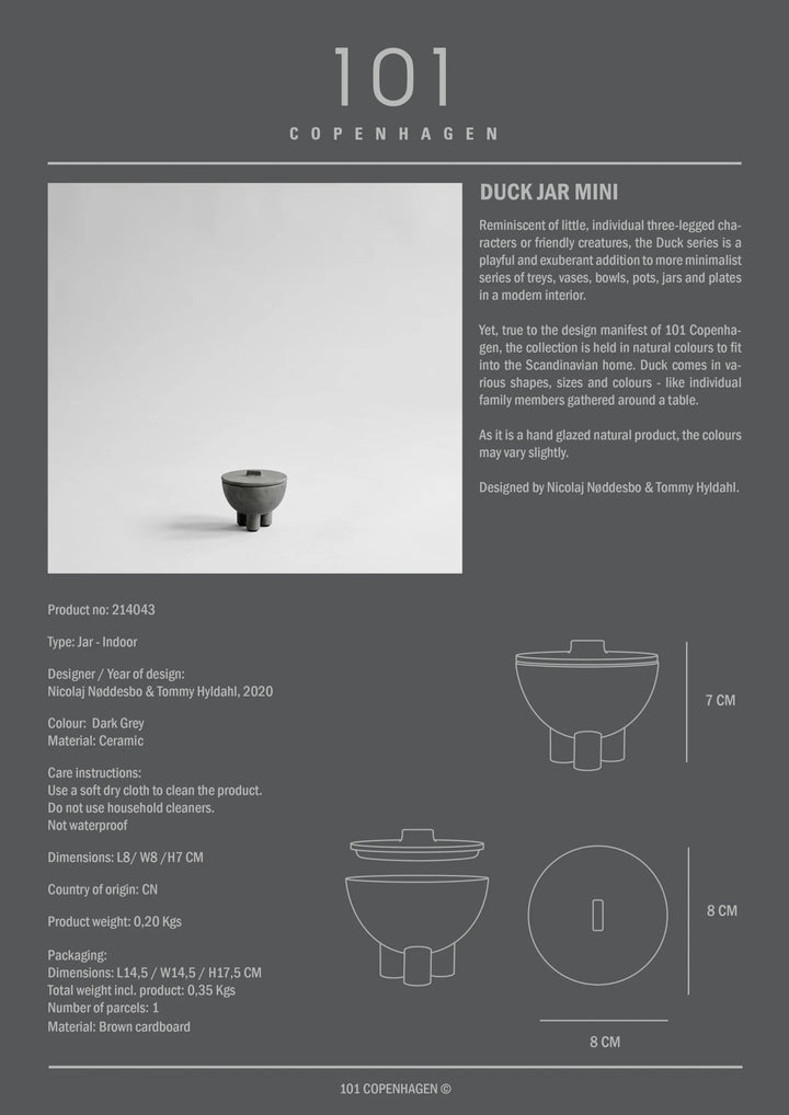Duck Jar, Mini - Dark Grey Decorative Jar 101 Copenhagen   