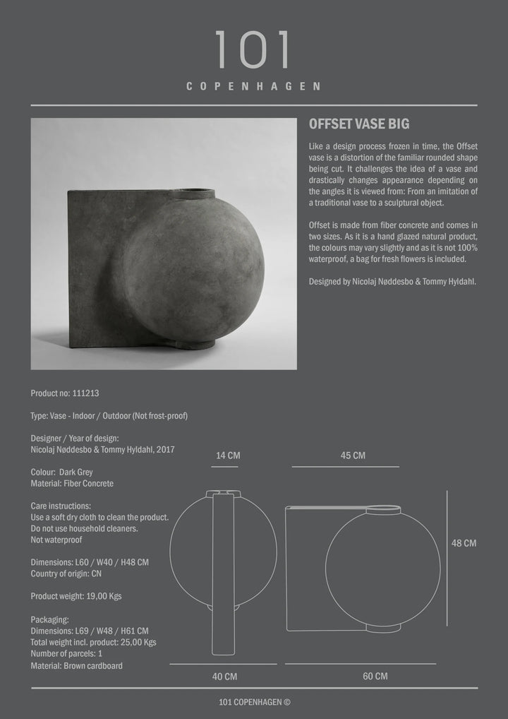 Offset Vase, Big - Dark Grey Vases 101 Copenhagen   