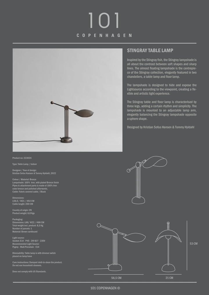 Stingray Table Lamp - Bronze Table Lamp 101 Copenhagen   