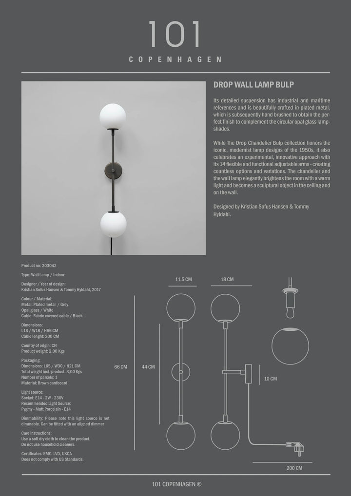 Drop Wall Lamp Bulp - Grey Lamp 101 Copenhagen   