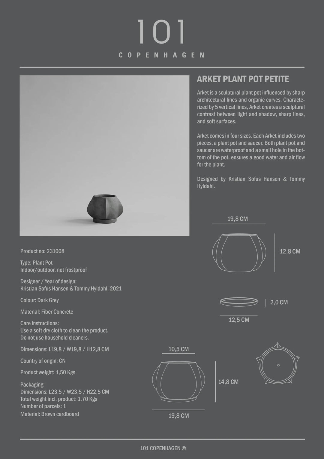Arket Plant Pot, Petit - Dark Grey Home & Garden:Home Décor:Other Home Décor 101 Copenhagen   