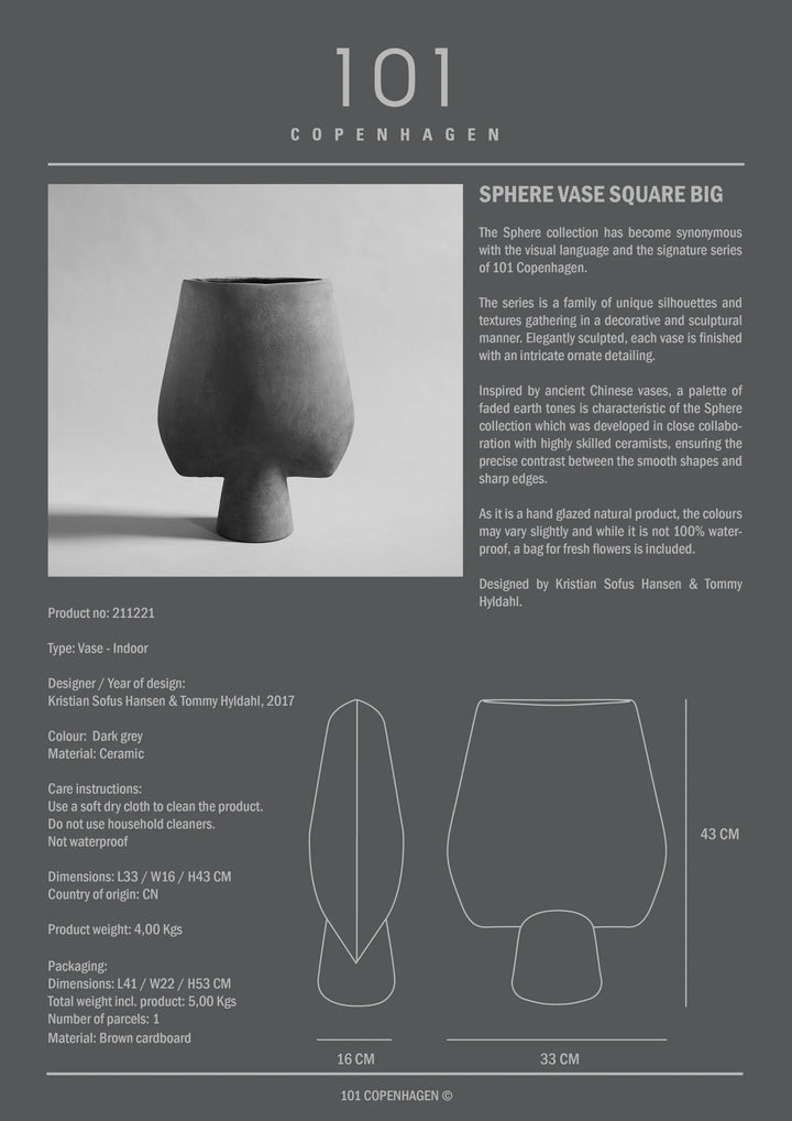 Sphere Vase Square, Big - Dark Grey Vases 101 Copenhagen   