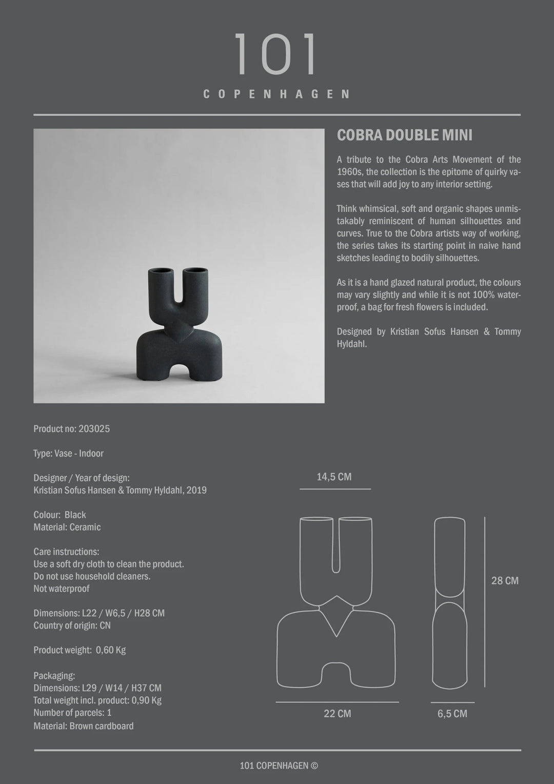 Cobra Double, Mini - Black Vases 101 Copenhagen   