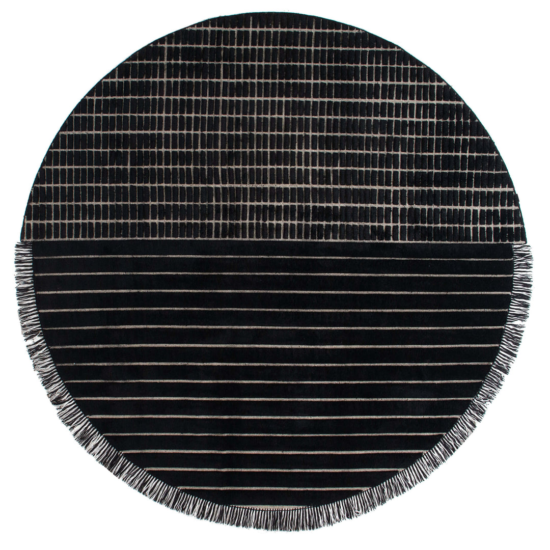 RD Grid Berber Rug (Round) Rugs Amini Black 300x300cm 